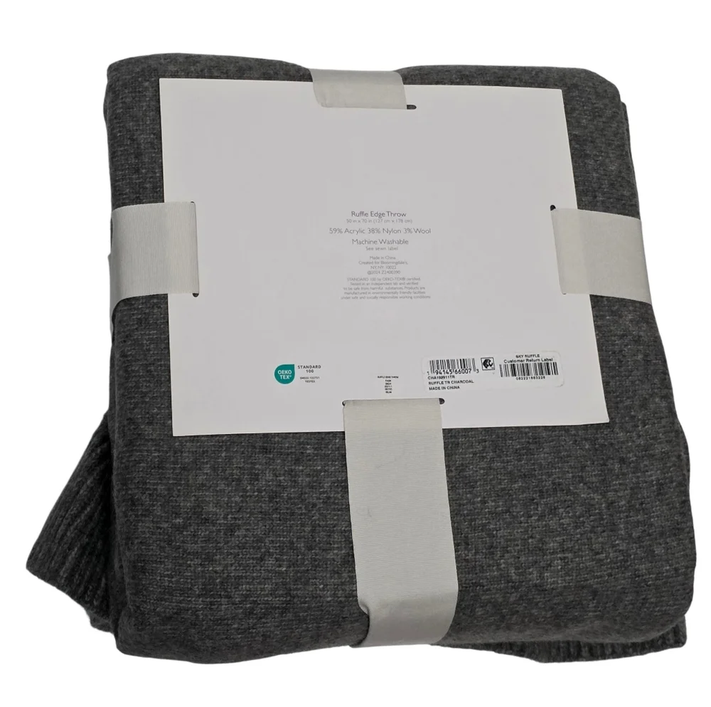 Sky Ruffle Edge Knit Throw Blanket Charcoal Gray 50 X 70
